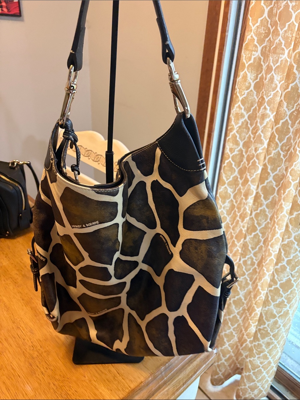 Dooney & Bourke Giraffe-Print Shoulder Bag in Black and Cream